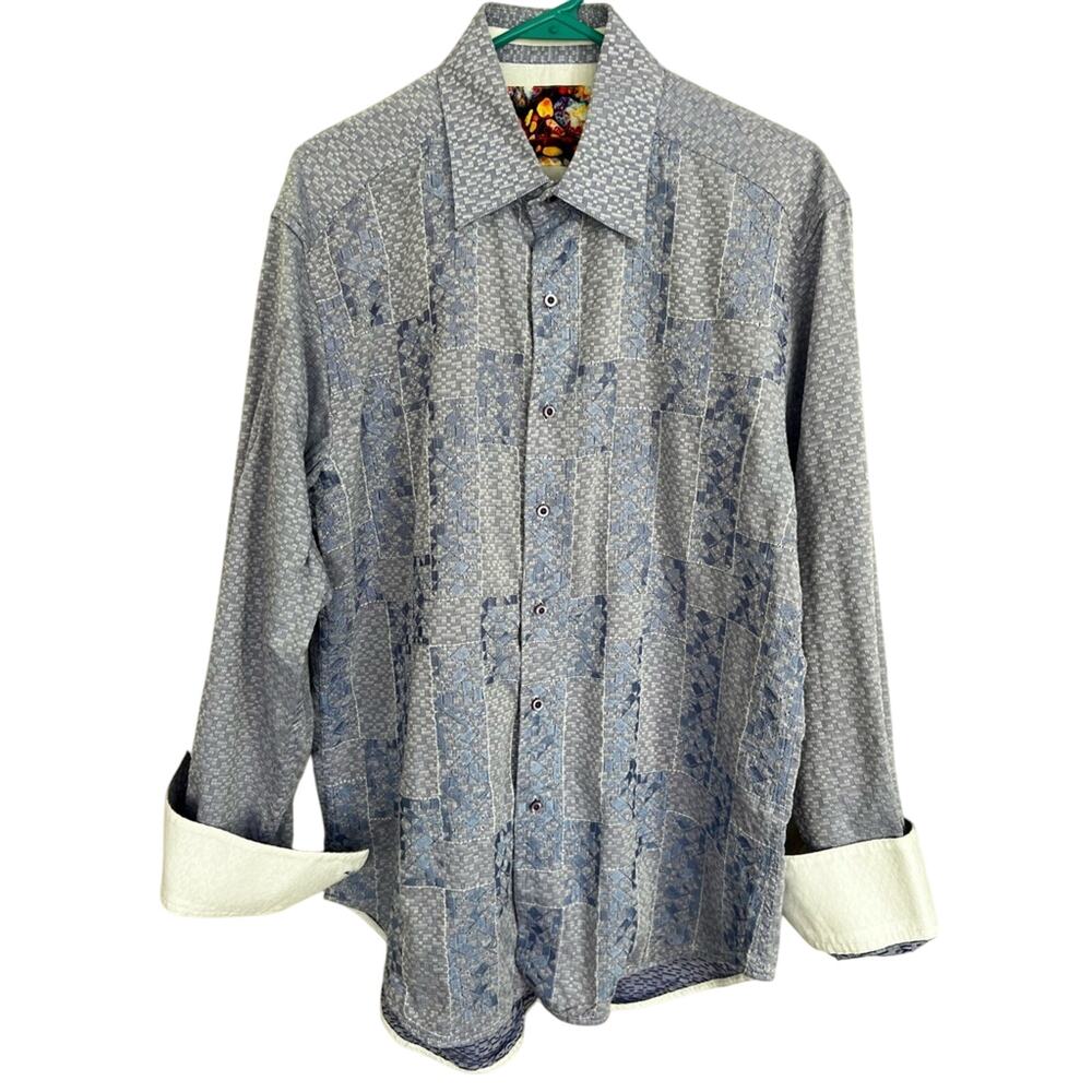 Robert Graham Men’s Dress Shirt Contrast Cuff Shirts Men's Large Blue Floral